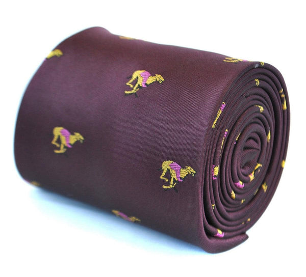 maroon tie with racing greyhound dog print design
