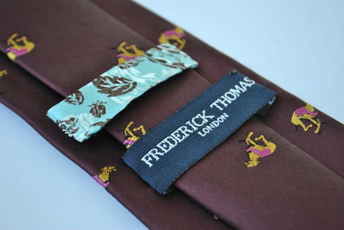 maroon tie with racing greyhound dog print design