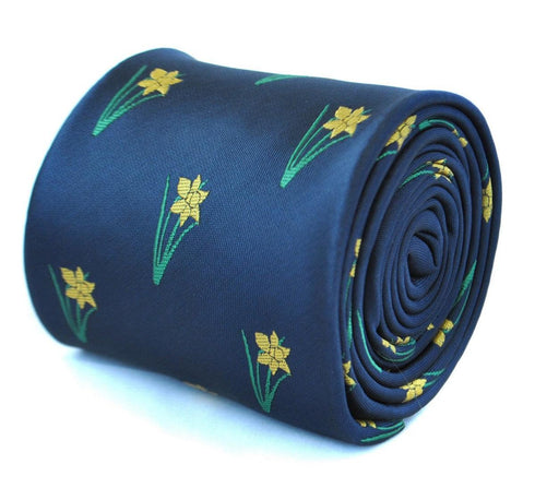 navy tie with daffodil design