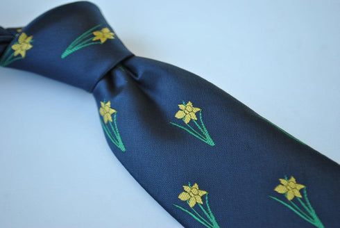 navy tie with daffodil design