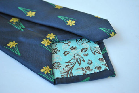 navy tie with daffodil design
