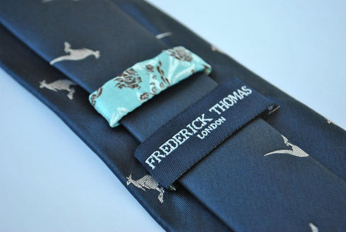 navy blue tie with kangaroo design