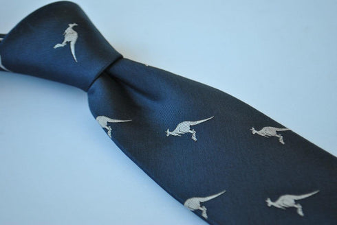 navy blue tie with kangaroo design