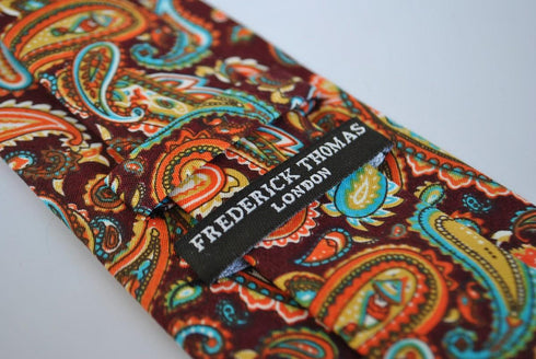 brown paisley cotton design tie