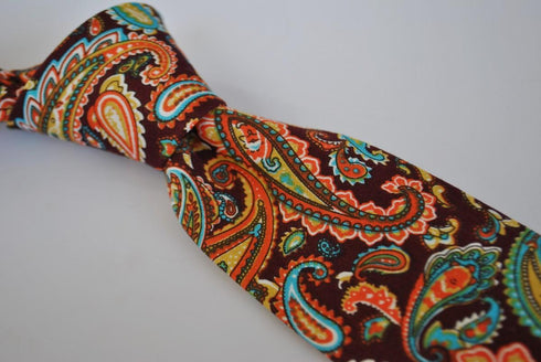 brown paisley cotton design tie