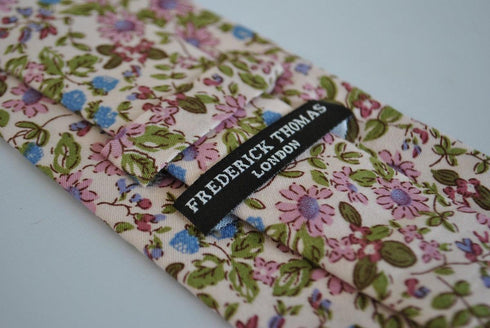 skinny cream and lilac purple floral cotton tie