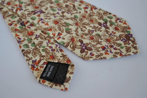 skinny cotton tie with ivory cream and brown floral design