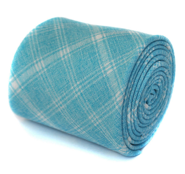 light turquoise blue check linen tie