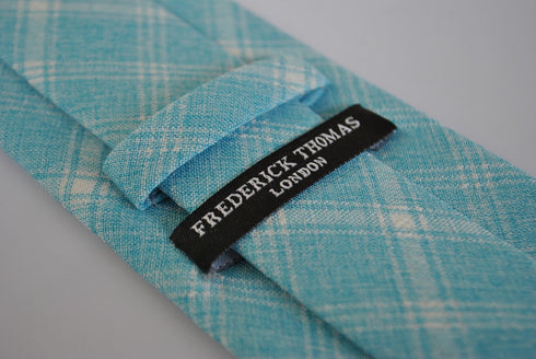 light turquoise blue check linen tie