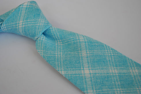 light turquoise blue check linen tie