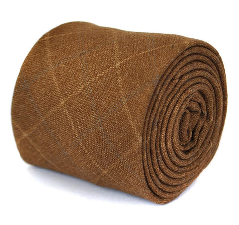 coffee brown check tweed wool skinny tie