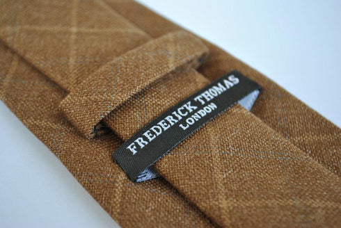 coffee brown check tweed wool skinny tie