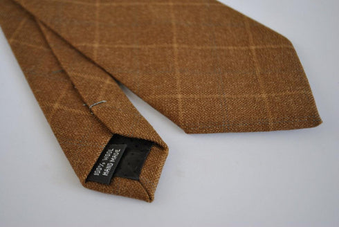coffee brown check tweed wool skinny tie