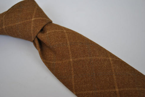coffee brown check tweed wool skinny tie