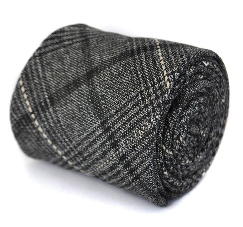 black and grey check tweed wool slim tie