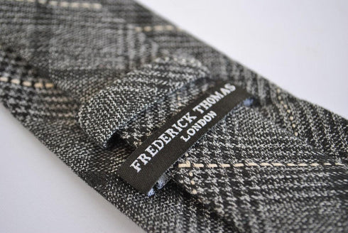black and grey check tweed wool slim tie