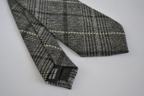 black and grey check tweed wool slim tie