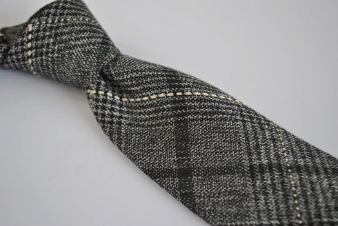 black and grey check tweed wool slim tie
