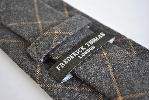 charcoal grey orange check tweed wool skinny tie