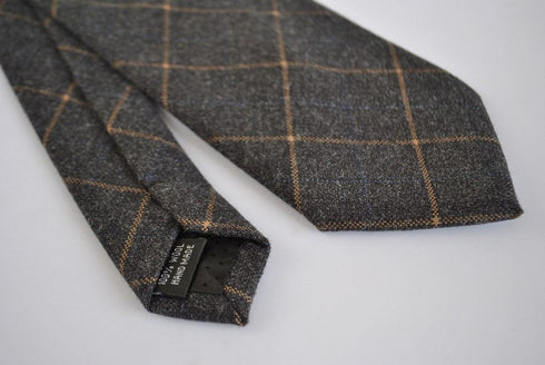 charcoal grey orange check tweed wool skinny tie