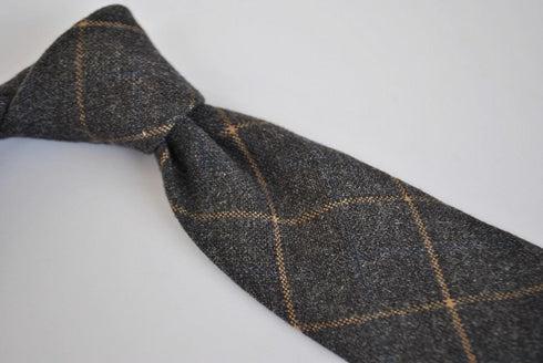 charcoal grey orange check tweed wool skinny tie