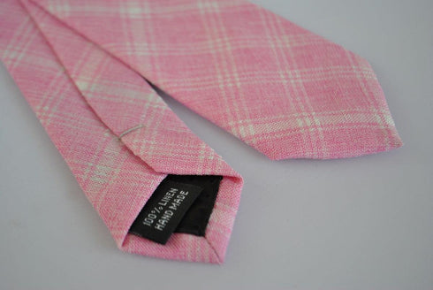 pale pink check linen tie