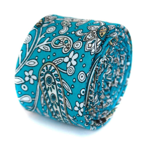 turquoise teal paisley cotton design with floral design