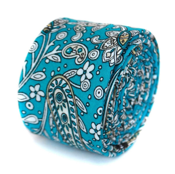 turquoise teal paisley cotton design with floral design