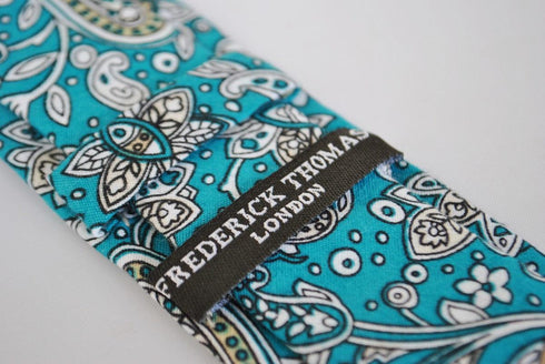 turquoise teal paisley cotton design with floral design