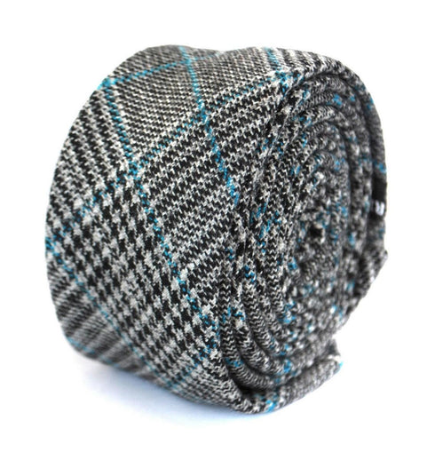 skinny grey & light blue tweed wool tie