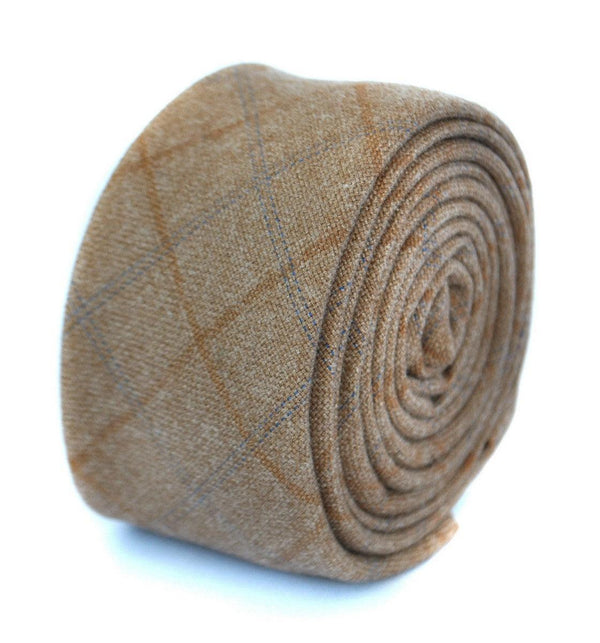 skinny coffee brown check tweed wool tie
