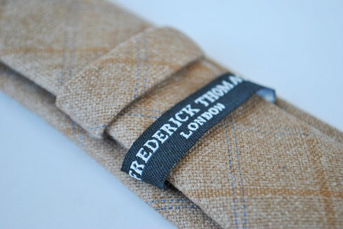 skinny coffee brown check tweed wool tie