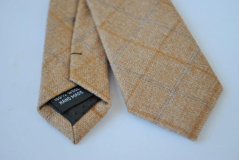 skinny coffee brown check tweed wool tie