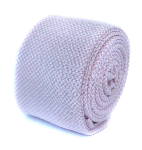 skinny pale pink dogtooth check cotton tie