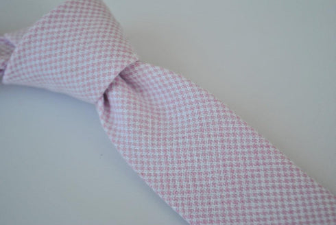 skinny pale pink dogtooth check cotton tie