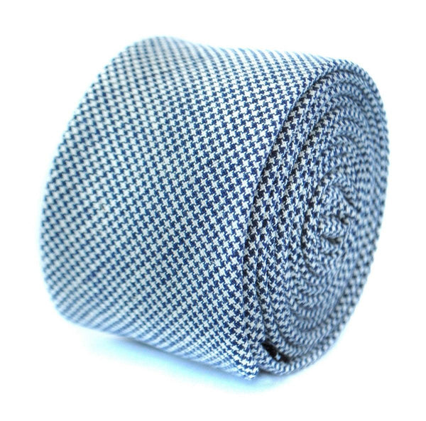 skinny navy and white dogtooth check cotton tie