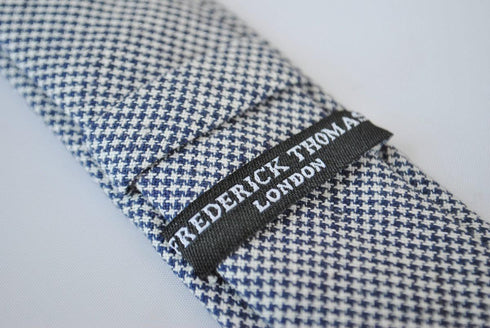 skinny navy and white dogtooth check cotton tie