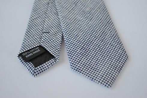 skinny navy and white dogtooth check cotton tie