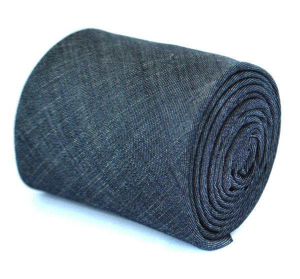 plain navy blue textured linen tie
