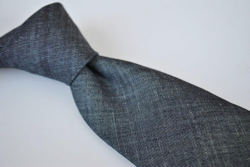 plain navy blue textured linen tie