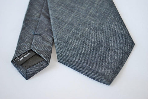 plain navy blue textured linen tie