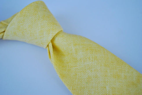 plain lemon yellow textured linen tie