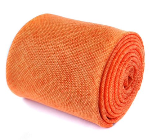 plain bright orange textured linen tie