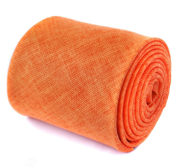plain bright orange textured linen tie