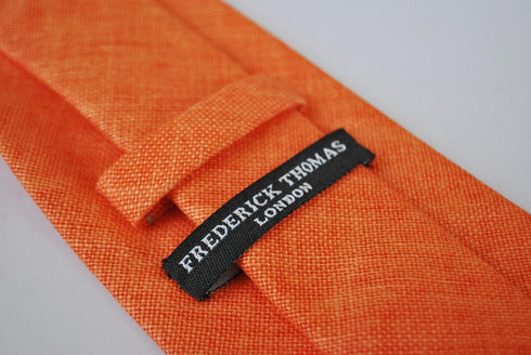 plain bright orange textured linen tie