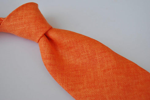 plain bright orange textured linen tie
