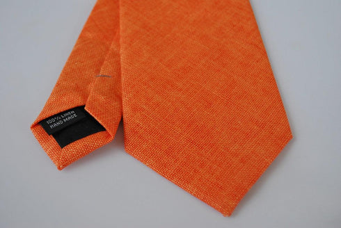 plain bright orange textured linen tie