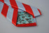 light blue and red barber stripe tie