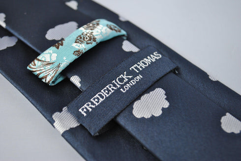 navy tie with cloud design