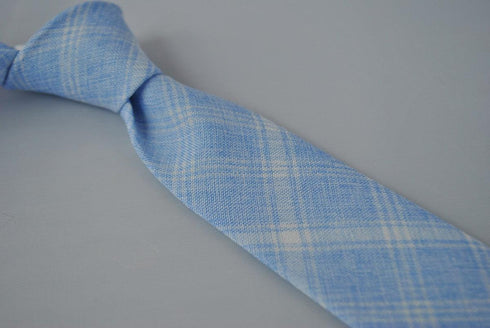 light blue check cotton tie